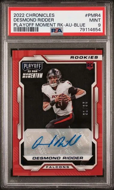 2022 Panini Chronicles Desmond Ridder Playoff Momentum Rookies Autographs Blue #PMR-4 card image