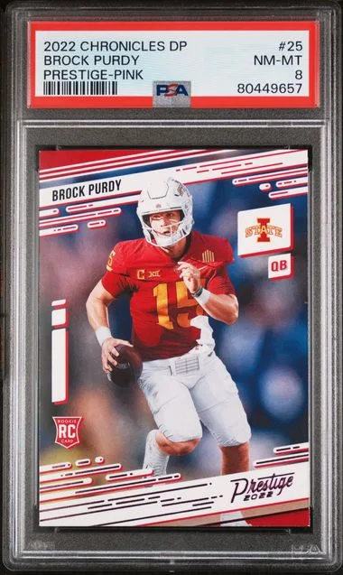 2022 Panini Chronicles Draft Picks Brock Purdy Prestige Pink #25 card image