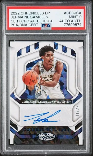 2022 Panini Chronicles Draft Picks Certified College Roll Call Autographs Blue Ice Crcjsa Jermaine Samuels #no-number card image