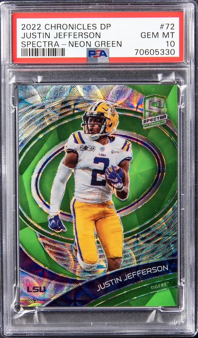 2022 Panini Chronicles Draft Picks Justin Jefferson Spectra Neon Green #72 card image