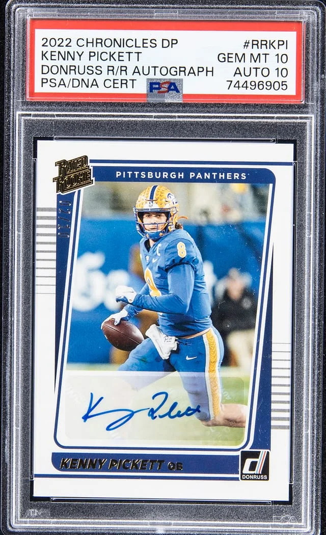 2022 Panini Chronicles Draft Picks Kenny Pickett Donruss Rated Autograph Gold #RR-KPI card image