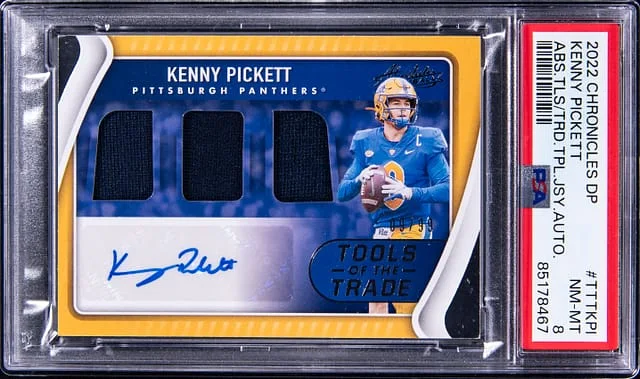 2022 Panini Chronicles Draft Picks Kenny Pickett Absolute Tools Of The Trade Triple Jersey Autographs #TTT-KPI card image