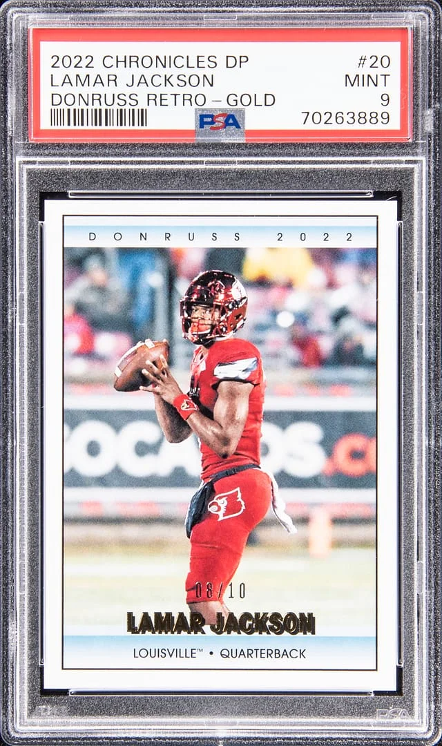 2022 Panini Chronicles Draft Picks Lamar Jackson Donruss Retro Gold #20 card image