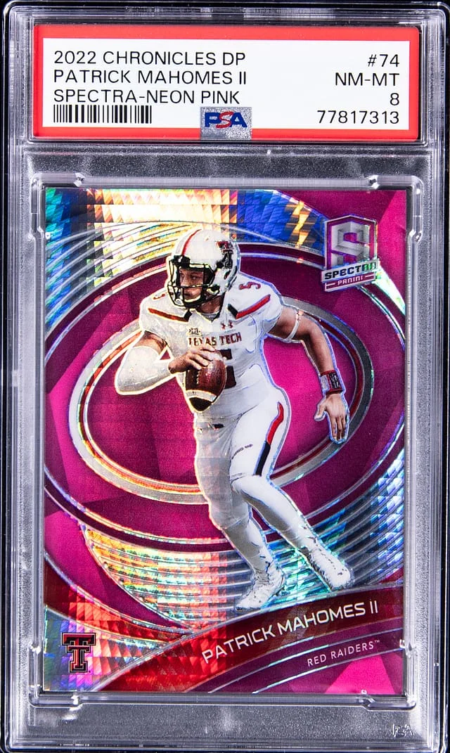 2022 Panini Chronicles Draft Picks Patrick Mahomes II Spectra Neon Blue #74 card image