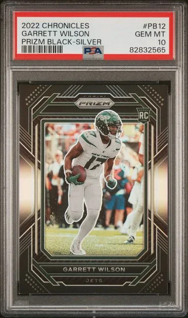2022 Panini Chronicles Garrett Wilson Prizm Black Signature Red #PB12 card image