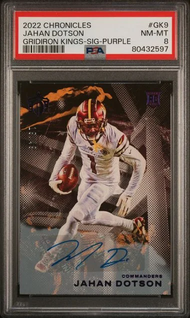 2022 Panini Chronicles Jahan Dotson Gridiron Kings Signature-Purple #GK9 card image