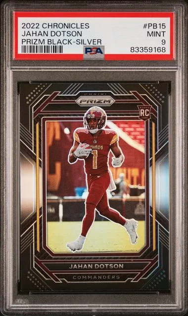 2022 Panini Chronicles Jahan Dotson Prizm Black Silver #PB15 card image