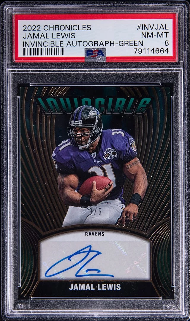 2022 Panini Chronicles Jamal Lewis Invincible Autographs Green #INV-JAL card image