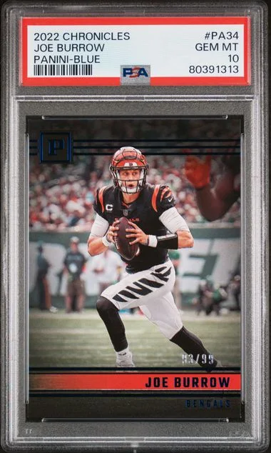 2022 Panini Chronicles Joe Burrow Panini Blue #PA34 card image