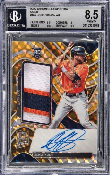 2022 Panini Chronicles Jose Siri Spectra Patch Autograph (RPA) Gold #132 card image