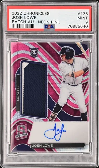 2022 Panini Chronicles Josh Lowe Spectra Patch Patch Autograph (RPA) Neon Pink #125 card image