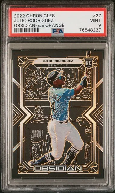 2022 Panini Chronicles Julio Rodriguez Obsidian Electric Etch Orange #27 card image