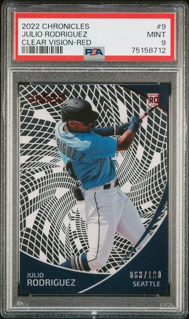 2022 Panini Chronicles Julio Rodriguez Clear Vision Red #9 card image