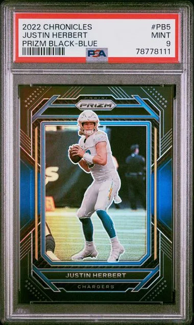2022 Panini Chronicles Justin Herbert Prizm Black Blue #Pb5 card image