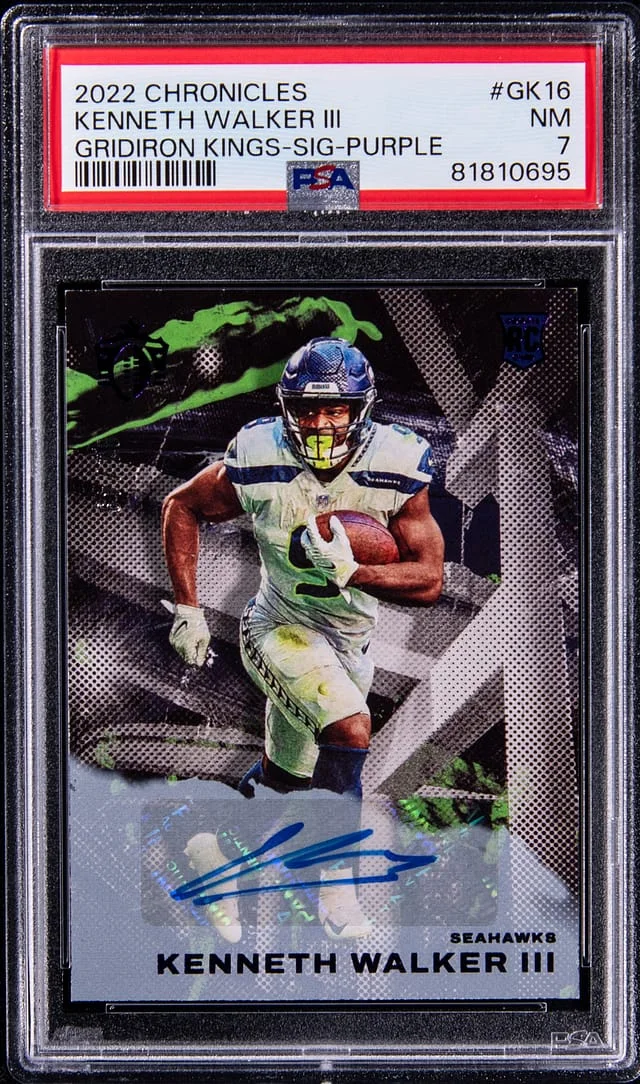 2022 Panini Chronicles Kenneth Walker III Gridiron Kings Signature Purple #GK-16 card image