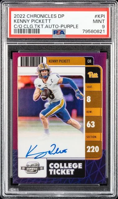 2022 Panini Chronicles Kenny Pickett Contenders Optic College Ticket Autographs Purple #KPI card image