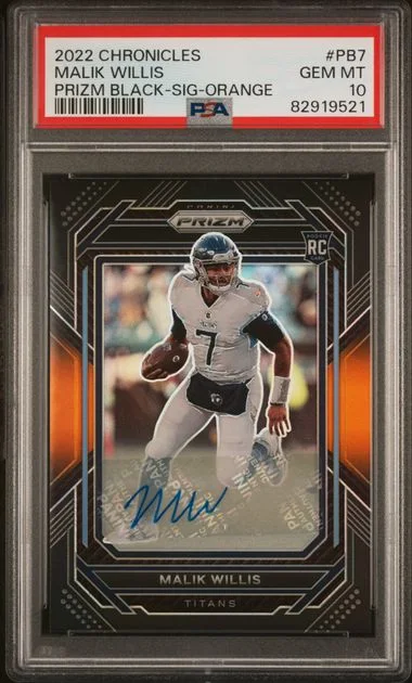 2022 Panini Chronicles Malik Willis Prizm Black Signature-Orange #PB7 card image