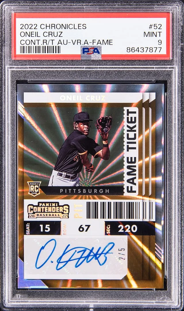 2022 Panini Chronicles O'Neil Cruz Contenders Ticket Autograph Variation A-Frame #52 card image