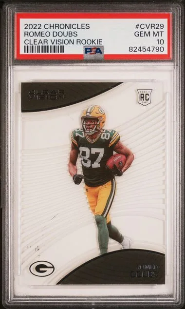 2022 Panini Chronicles Romeo Doubs Clear Vision Rookies #CVR-29 card image