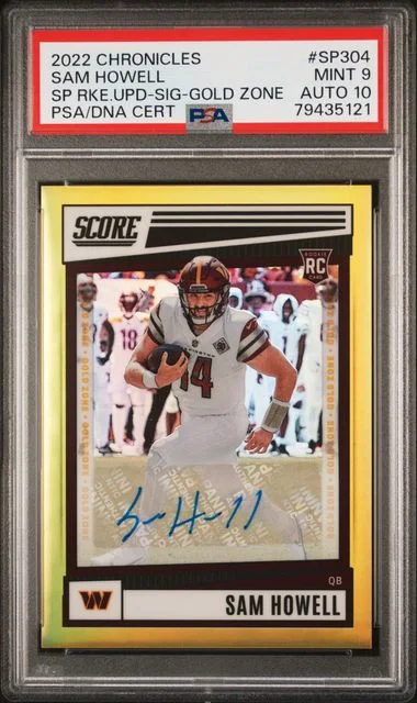 2022 Panini Chronicles Sam Howell Score Premium Rookies Update Signature-Gold Zone #Sp304 card image