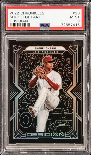 2022 Panini Chronicles Shohei Ohtani Obsidian #28 card image