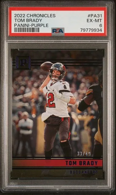 2022 Panini Chronicles Tom Brady Panini Purple #PA31 card image