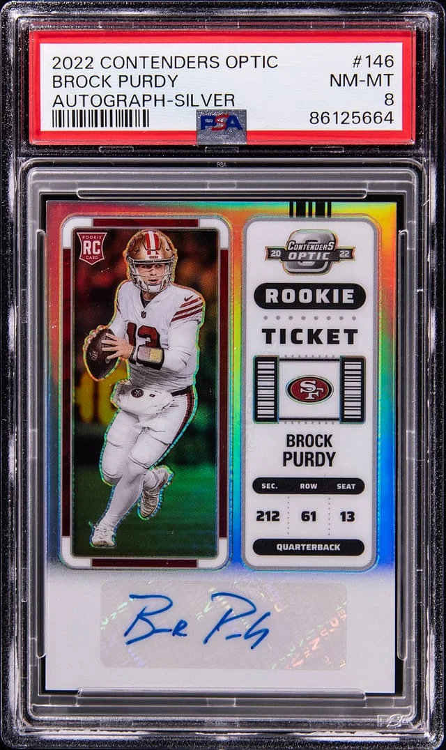 2022 Panini Contenders Brock Purdy Opic Autograph Silver #146 card image