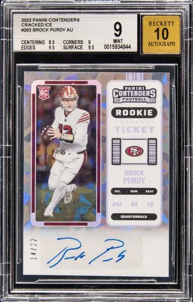 2022 Panini Contenders Brock Purdy Ticket Autograph Cracked Ice #263 card image