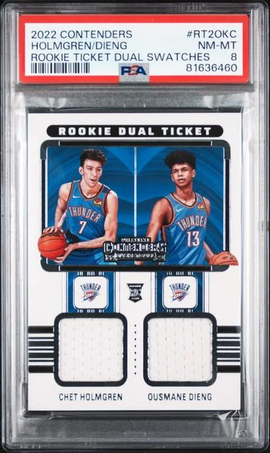 2022 Panini Contenders Chet Holmgren /Ousmane Dieng Ticket Dual Swatches #Rt2Okc card image