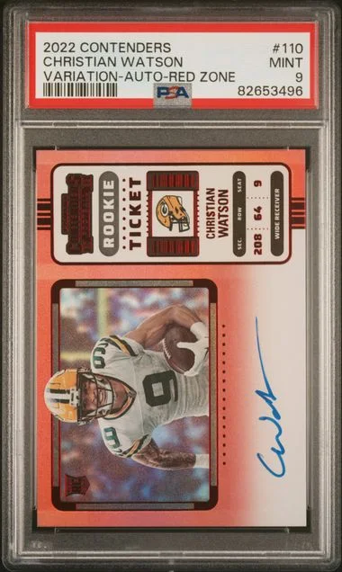 2022 Panini Contenders Christian Watson Variation-Autograph-Red Zone Ticket #110 card image
