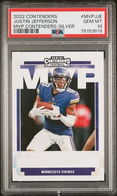 2022 Panini Contenders Justin Jefferson MVP Contenders Silver #MVPJJE card image