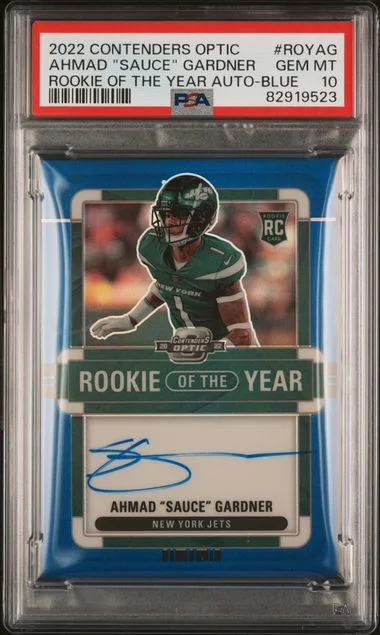 2022 Panini Contenders Optic Ahmad Sauce Gardner Of The Year Contenders Autographs Blue #ROYAG card image