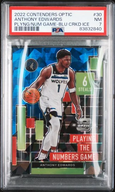 2022 Panini Contenders Optic Anthony Edwards Playing The Numbers Game Blue Cracked Ice #30 card image