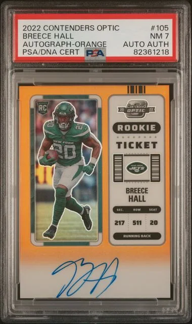 2022 Panini Contenders Optic Breece Hall Ticket Autograph-Orange #105 card image