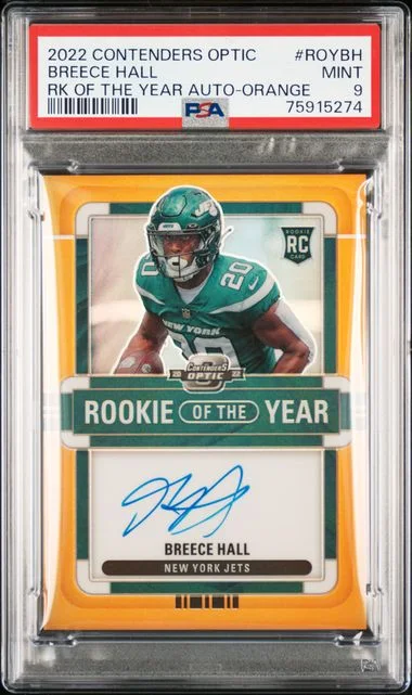 2022 Panini Contenders Optic Breece Hall Of The Year Contenders Autographs Orange #ROYBH card image