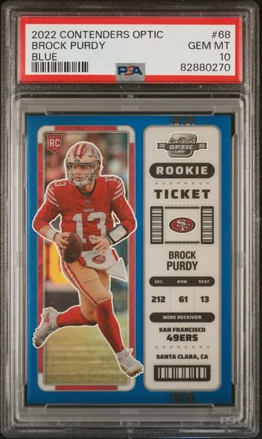 2022 Panini Contenders Optic Brock Purdy Blue #68 card image