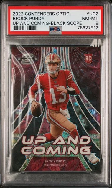 2022 Panini Contenders Optic Brock Purdy Up and Coming Black Scope #Uc2 card image