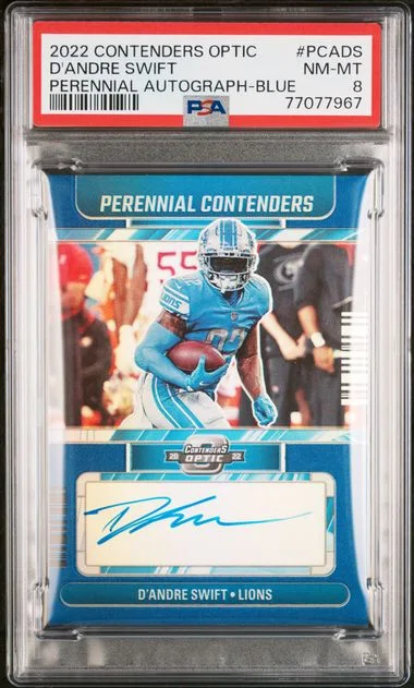 2022 Panini Contenders Optic D'Andre Swift Perennial Contenders Autographs Blue #PCADS card image