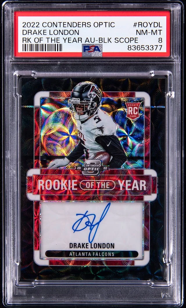 2022 Panini Contenders Optic Drake London of the Year Autograph Black Scope #ROY-DL card image