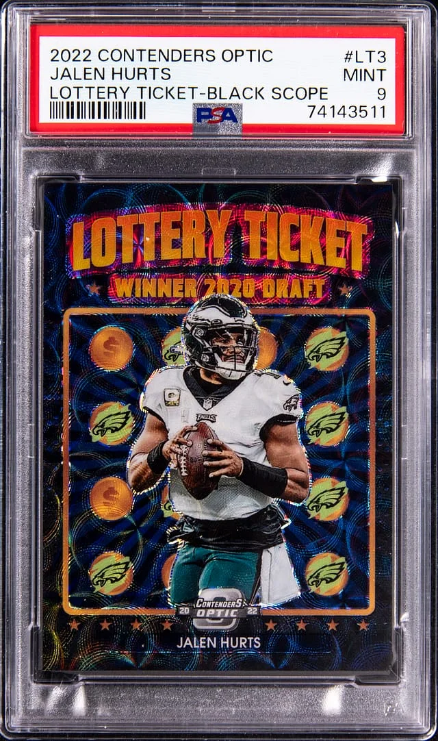 2022 Panini Contenders Optic Jalen Hurts Lottery Ticket Black Scope #LT-3 card image