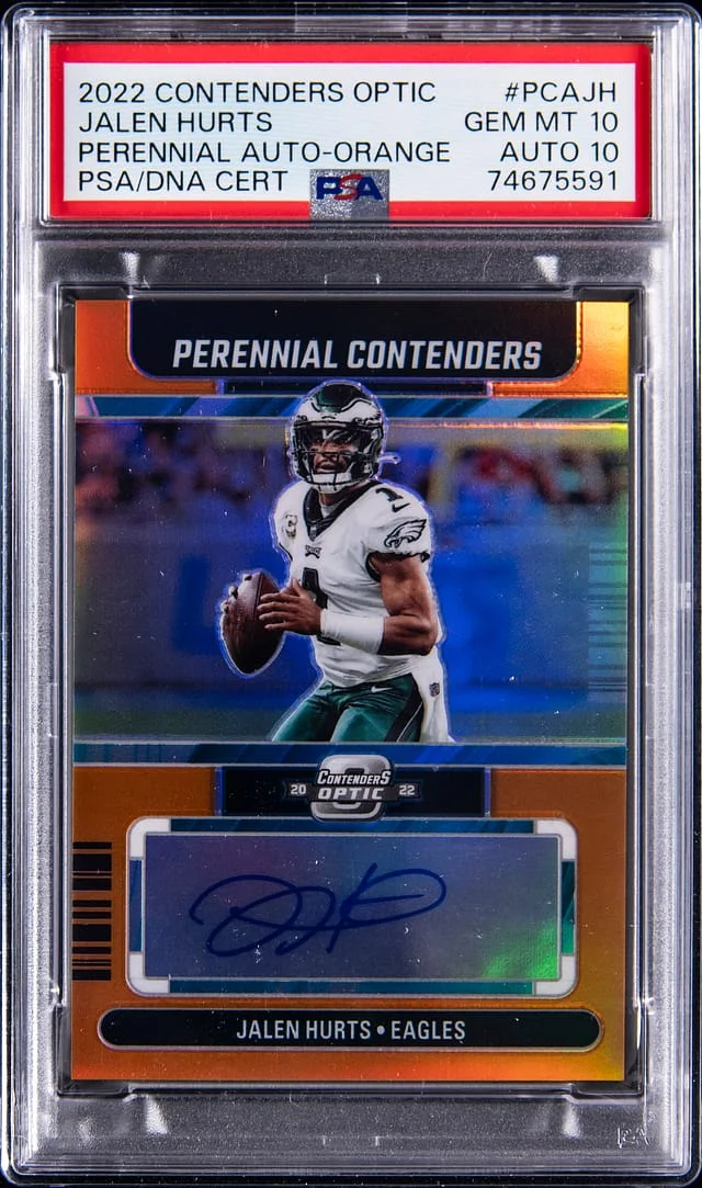2022 Panini Contenders Optic Jalen Hurts Perennial Autograph Orange #PCA-JH card image