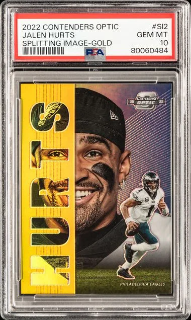 2022 Panini Contenders Optic Jalen Hurts Splitting Image Gold #Si2 card image
