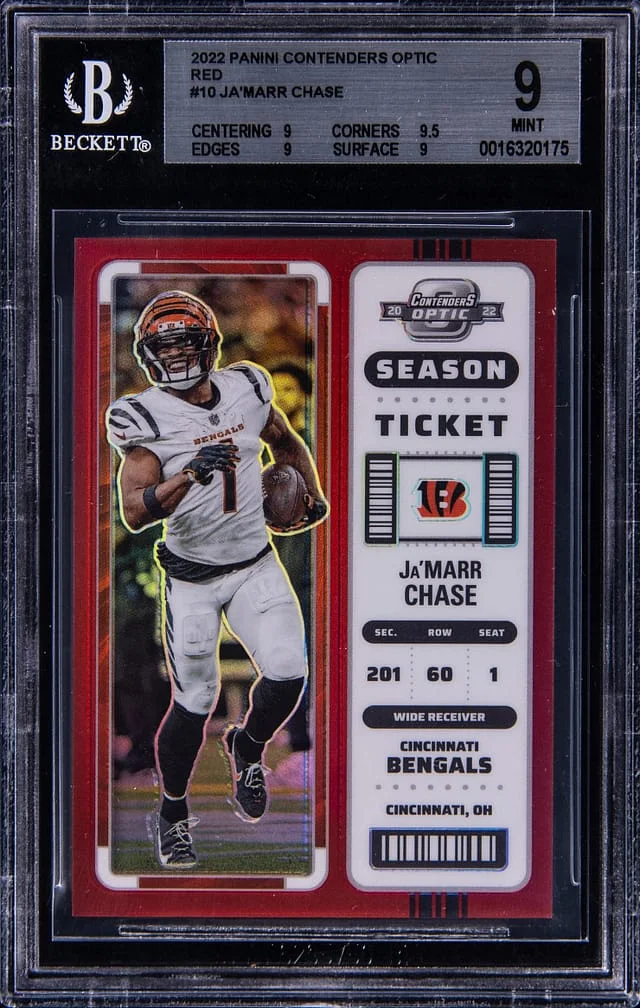2022 Panini Contenders Optic Ja'Marr Chase Red Prizm #10 card image
