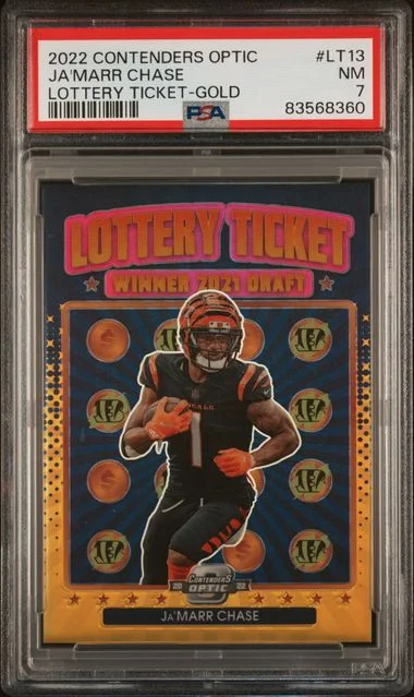 2022 Panini Contenders Optic Ja'Marr Chase Lottery Ticket Gold #LT-13 card image