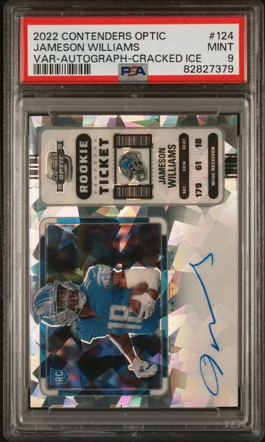 2022 Panini Contenders Optic Jameson Williams Variation-Autograph-Cracked Ice Ticket #124 card image