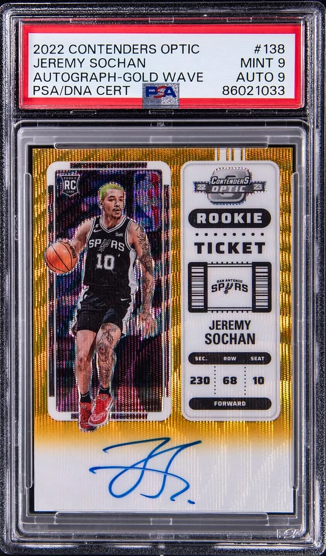 2022 Panini Contenders Optic Jeremy Sochan Autograph Gold Wave #138 card image