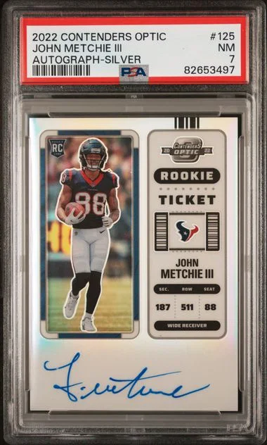 2022 Panini Contenders Optic John Metchie III Signe Autograph-Silver Ticket #125 card image