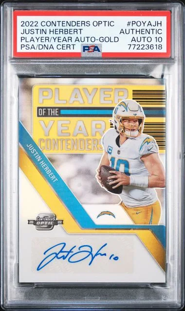 2022 Panini Contenders Optic Justin Herbert Player Of The Year Contenders Autographs Gold #POYAJH card image