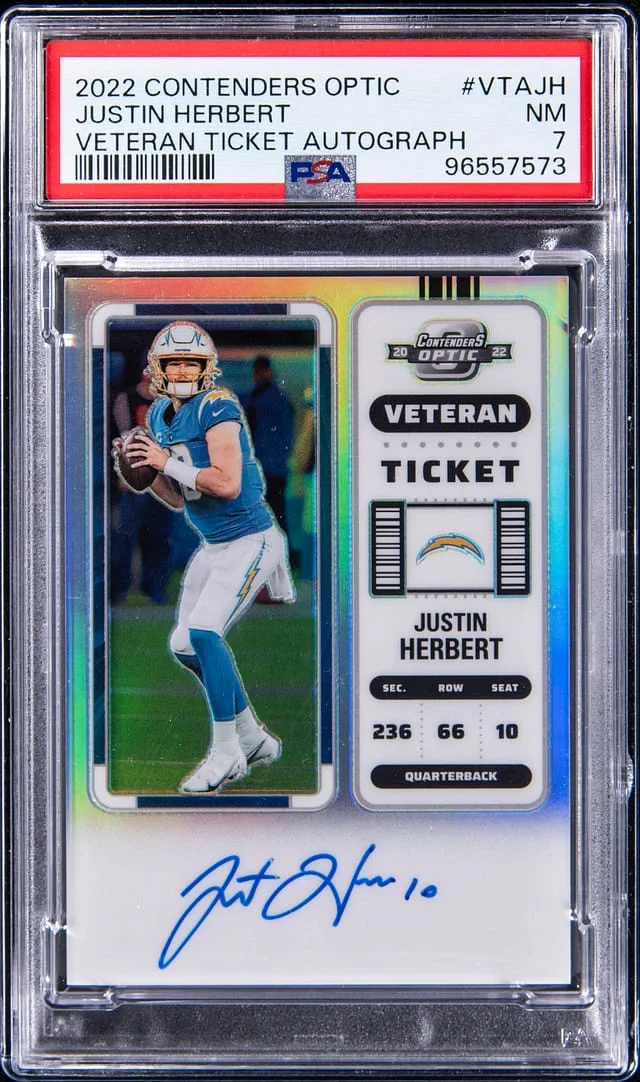 2022 Panini Contenders Optic Justin Herbert Veteran Ticket Autograph #VTA-JH card image
