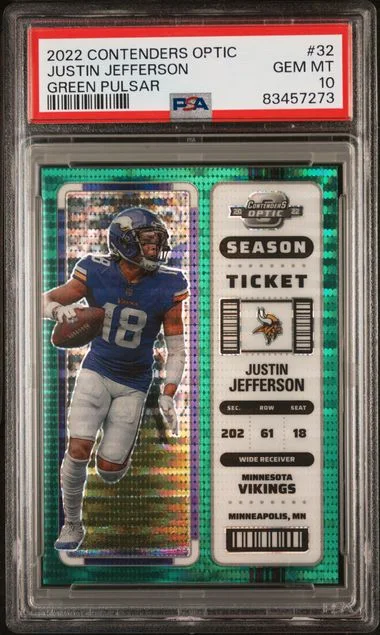 2022 Panini Contenders Optic Justin Jefferson Green Pulsar #32 card image